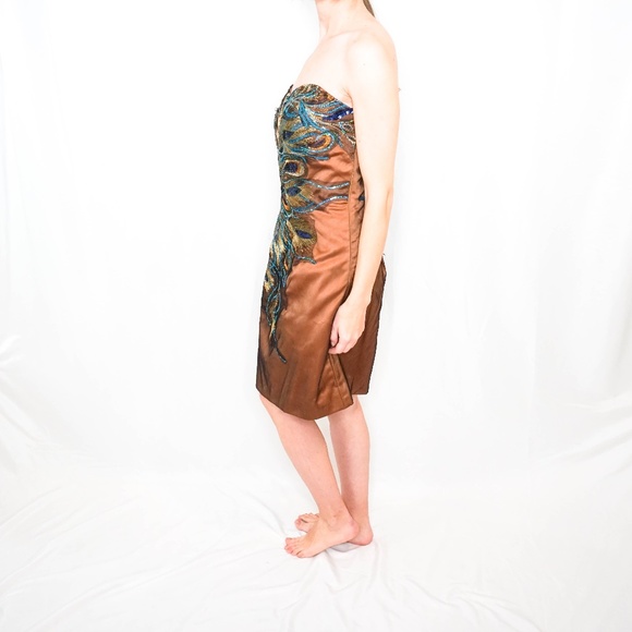 NWOT Peacock Metallic Bronze Blue Sequin Dress - Picture 6 of 7